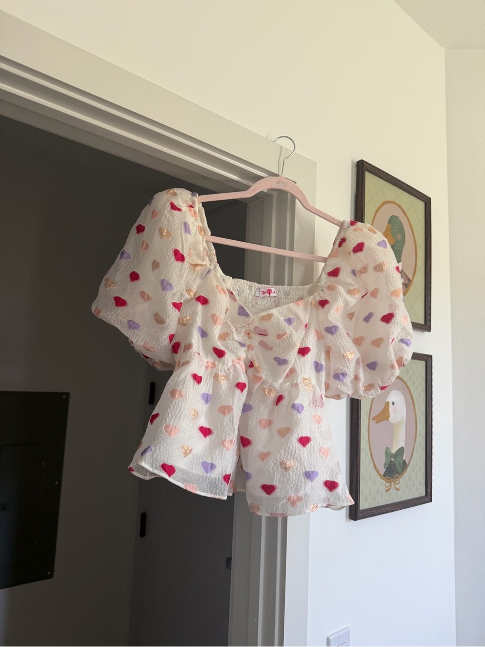 Buddy Love Puff-Sleeve Heart Print Top